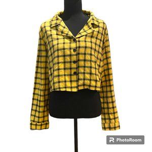 Doll's Kill women's yellow plaid Cher "As If" flannel cropped sz XXL